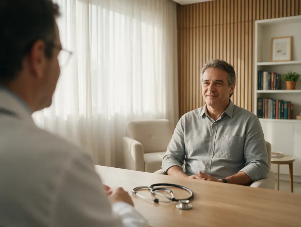 Paciente em consulta, conversando com o médico (imagem ilustrativa)