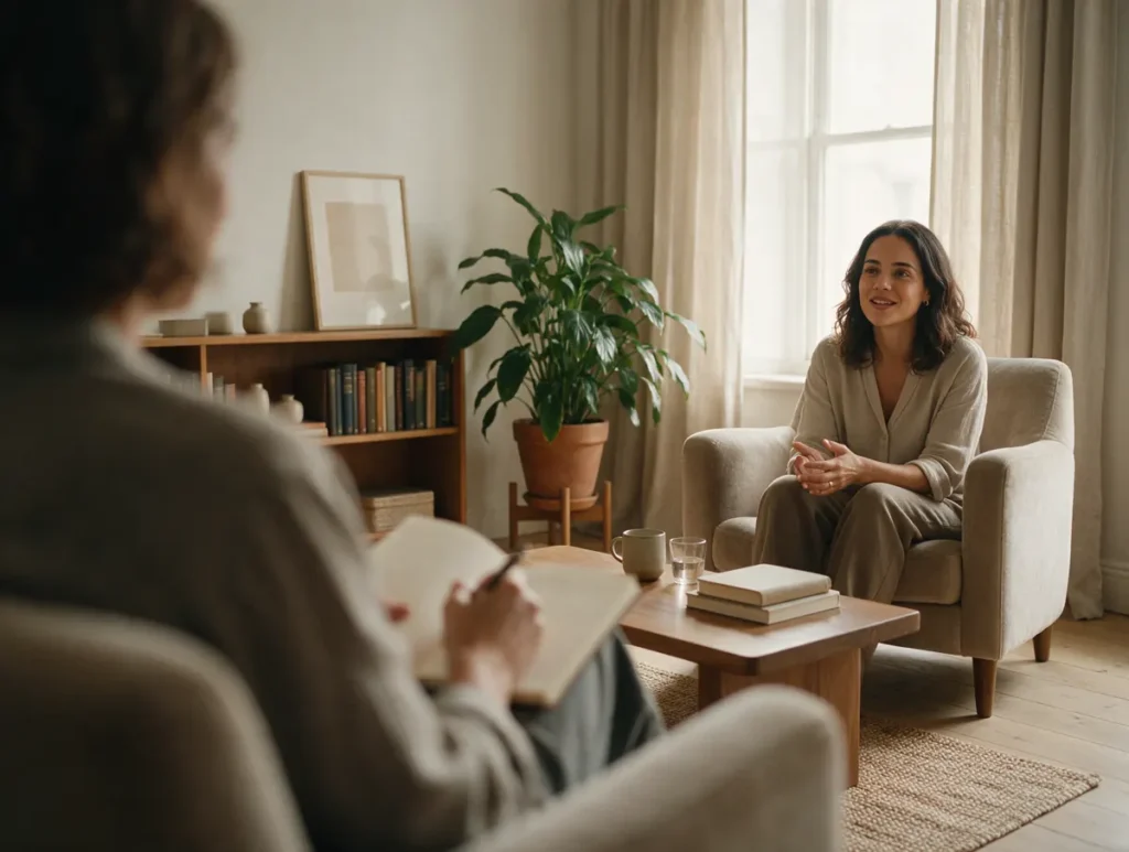 Paciente conversando com o psicólogo durante uma sessão (imagem ilustrativa)