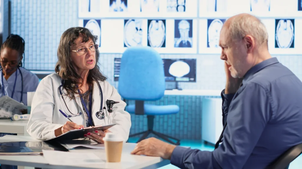 Médica conversando com um paciente durante a consulta (imagem ilustrativa)